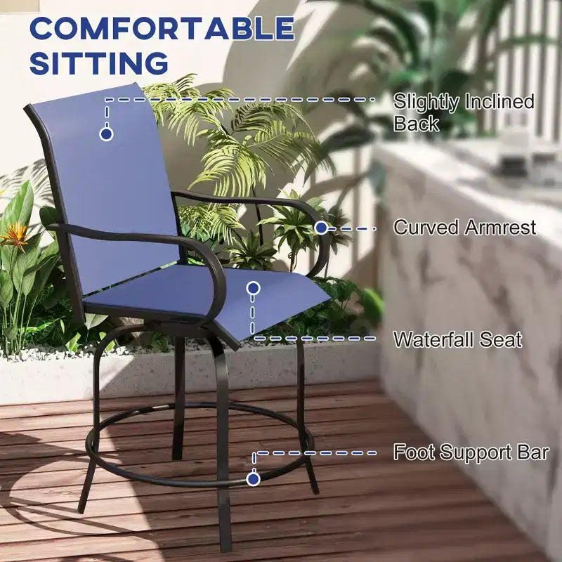 Lot de 2 tabourets de bar d'extérieur, chaises de bar pivotantes à 360 degrés, 26,75 x 29,5 x 48,5