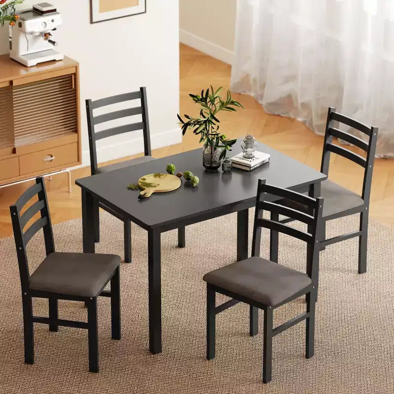 Ensemble table et chaises de salle à manger pour 4, 5 pièces, moderne, en bois massif, pour petits espaces, coin repas.