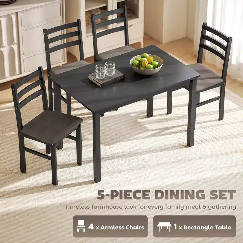 Ensemble table et chaises de salle à manger pour 4, 5 pièces, moderne, en bois massif, pour petits espaces, coin repas.