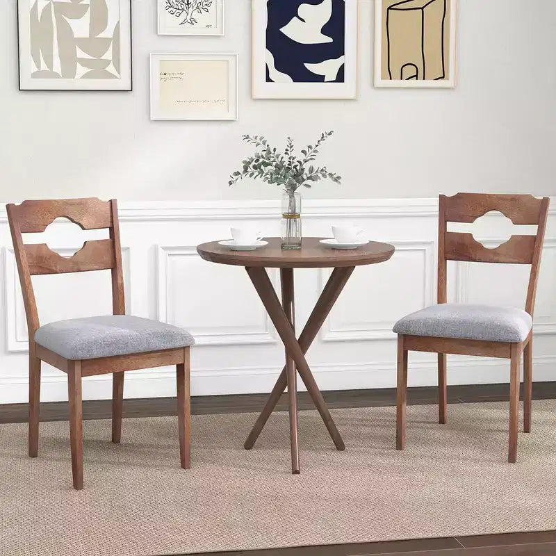 Lot de 2 chaises de salle à manger avec assise rembourrée et dossier haut en bois d'hévéa