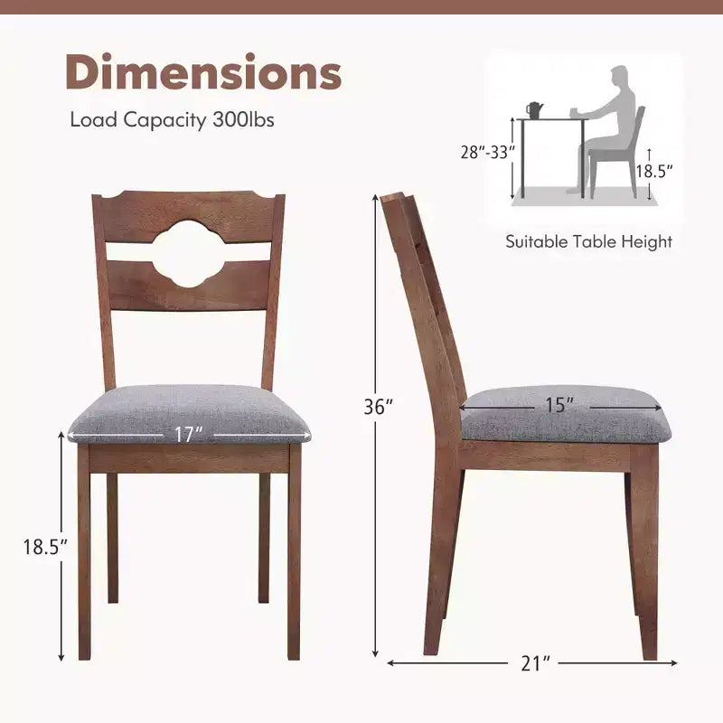 Lot de 2 chaises de salle à manger avec assise rembourrée et dossier haut en bois d'hévéa