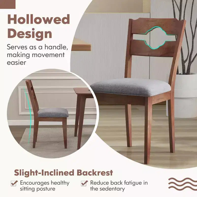 Lot de 2 chaises de salle à manger avec assise rembourrée et dossier haut en bois d'hévéa