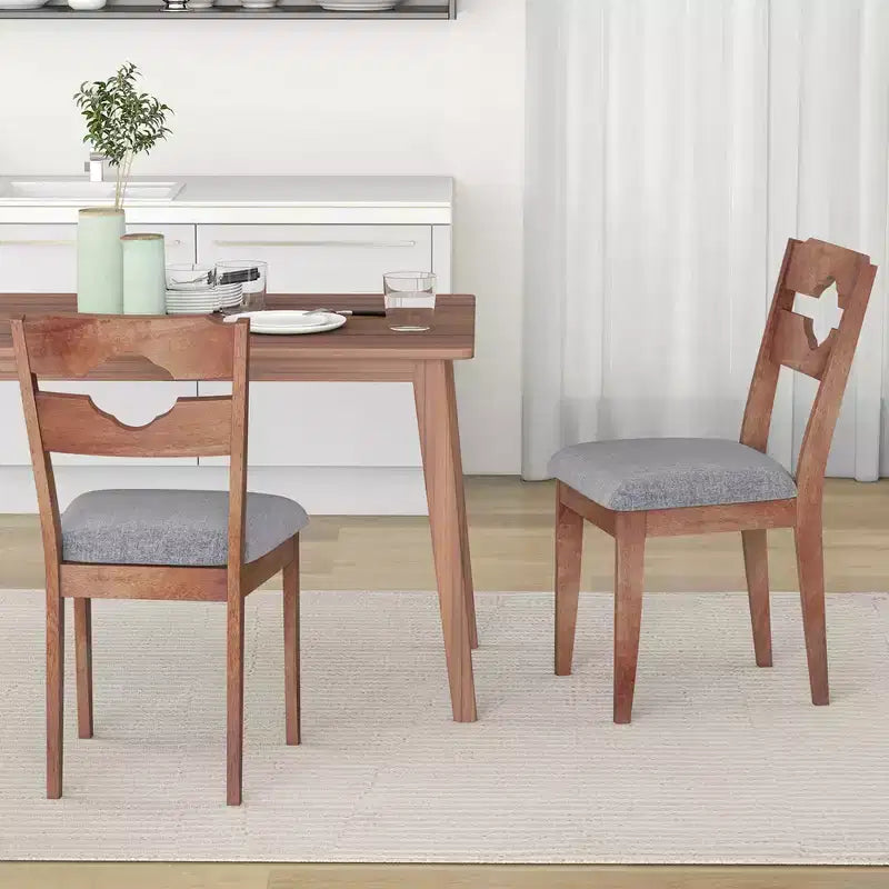 Lot de 2 chaises de salle à manger avec assise rembourrée et dossier haut en bois d'hévéa