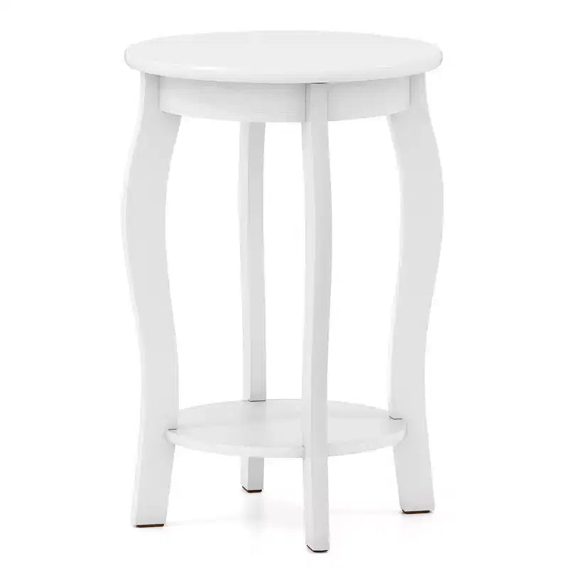Table d'appoint ronde à 2 niveaux, table de chevet étroite pour canapé avec étagère de rangement et pieds en bois