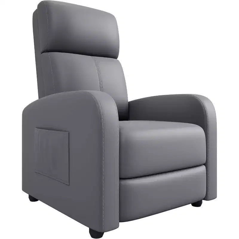 Fauteuil inclinable en cuir PU, canapé individuel ergonomique réglable avec poche latérale, dossier haut, accoudoirs larges, assise rembourrée