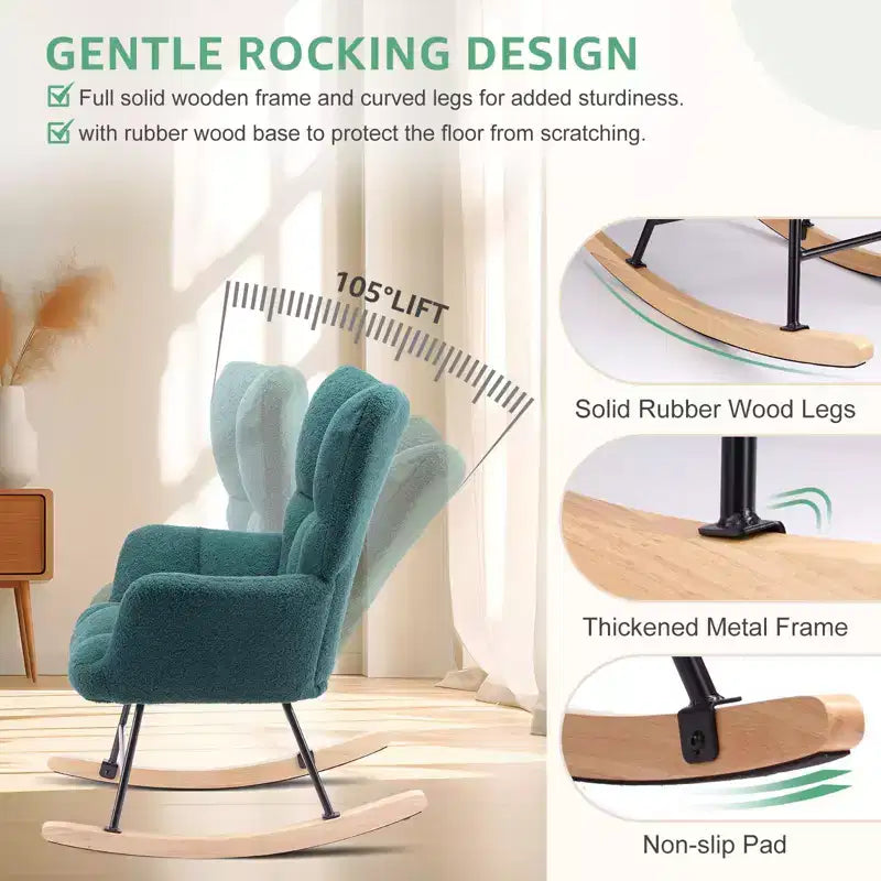 Fauteuil à bascule et planeur Teddy rembourré, chaise moderne avec dossier haut, capacité de 113 kg, fauteuils à bascule d'appoint pour salon, chambre d'enfant, chambre à coucher