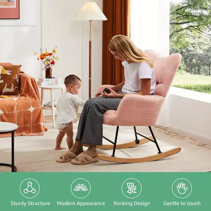 Fauteuil à bascule et planeur Teddy rembourré, chaise moderne avec dossier haut, capacité de 113 kg, fauteuils à bascule d'appoint pour salon, chambre d'enfant, chambre à coucher