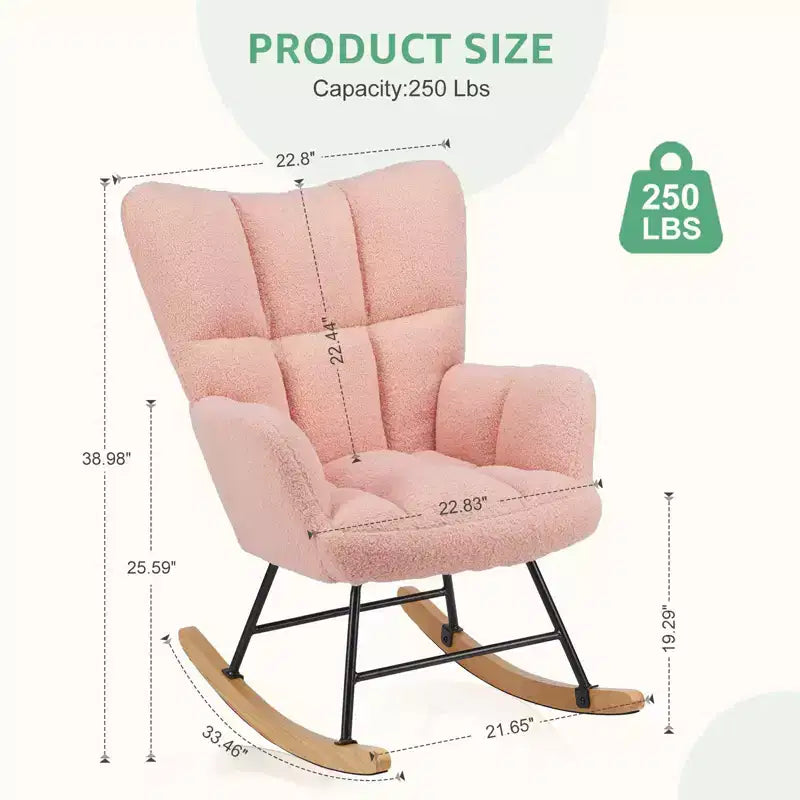 Fauteuil à bascule et planeur Teddy rembourré, chaise moderne avec dossier haut, capacité de 113 kg, fauteuils à bascule d'appoint pour salon, chambre d'enfant, chambre à coucher