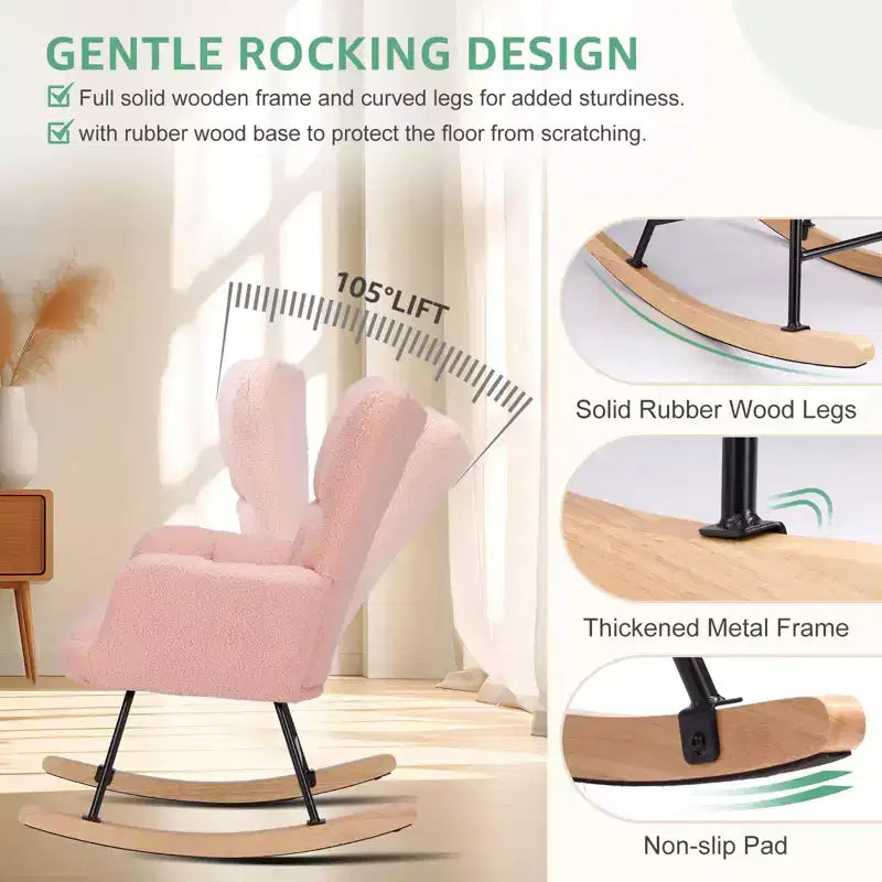 Fauteuil à bascule et planeur Teddy rembourré, chaise moderne avec dossier haut, capacité de 113 kg, fauteuils à bascule d'appoint pour salon, chambre d'enfant, chambre à coucher