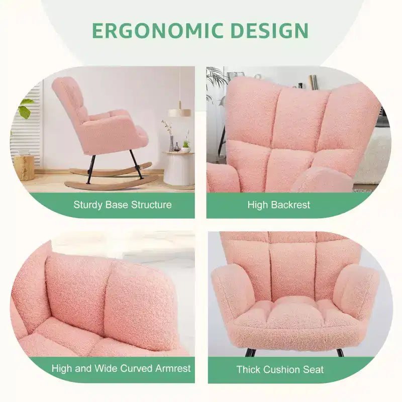Fauteuil à bascule et planeur Teddy rembourré, chaise moderne avec dossier haut, capacité de 113 kg, fauteuils à bascule d'appoint pour salon, chambre d'enfant, chambre à coucher