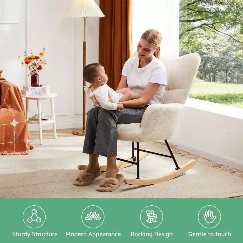 Fauteuil à bascule et planeur Teddy rembourré, chaise moderne avec dossier haut, capacité de 113 kg, fauteuils à bascule d'appoint pour salon, chambre d'enfant, chambre à coucher