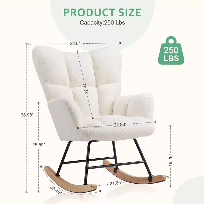 Fauteuil à bascule et planeur Teddy rembourré, chaise moderne avec dossier haut, capacité de 113 kg, fauteuils à bascule d'appoint pour salon, chambre d'enfant, chambre à coucher