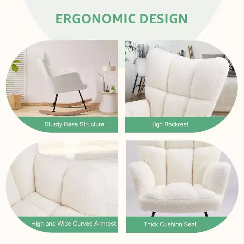 Fauteuil à bascule et planeur Teddy rembourré, chaise moderne avec dossier haut, capacité de 113 kg, fauteuils à bascule d'appoint pour salon, chambre d'enfant, chambre à coucher