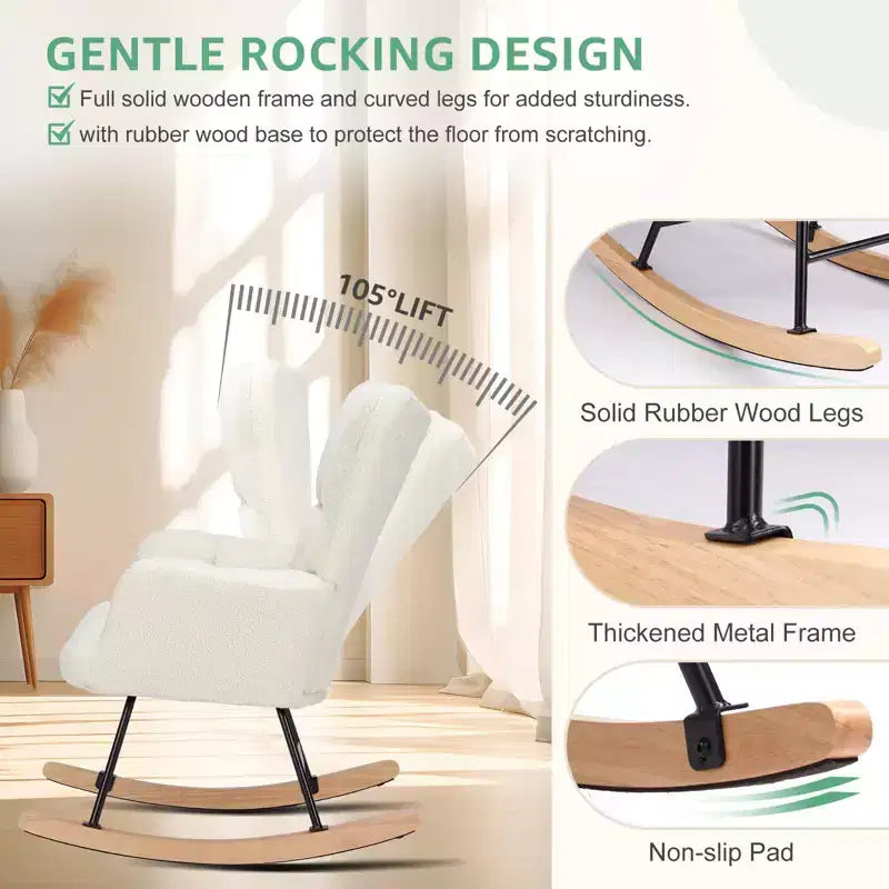 Fauteuil à bascule et planeur Teddy rembourré, chaise moderne avec dossier haut, capacité de 113 kg, fauteuils à bascule d'appoint pour salon, chambre d'enfant, chambre à coucher