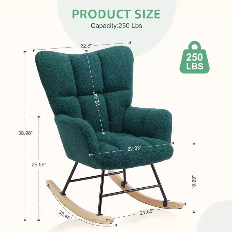 Fauteuil à bascule et planeur Teddy rembourré, chaise moderne avec dossier haut, capacité de 113 kg, fauteuils à bascule d'appoint pour salon, chambre d'enfant, chambre à coucher