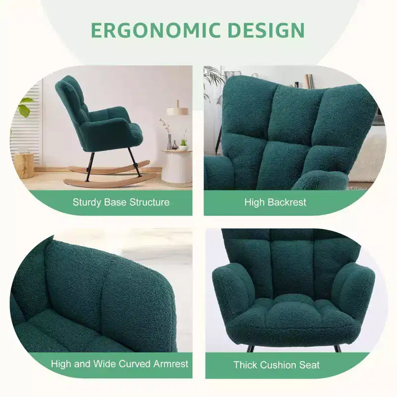Fauteuil à bascule et planeur Teddy rembourré, chaise moderne avec dossier haut, capacité de 113 kg, fauteuils à bascule d'appoint pour salon, chambre d'enfant, chambre à coucher