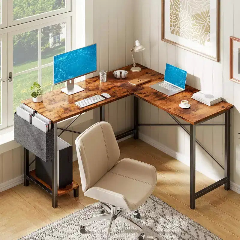 Bureau d'angle 50" avec sac de rangement latéral, support d'unité centrale et cadre métallique, bureau de jeu pour bureau à domicile, dortoir, salle d'étude
