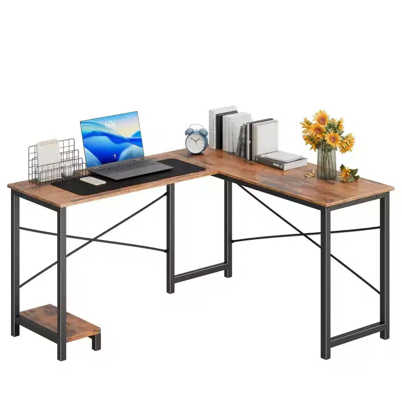 Bureau d'angle 50" avec sac de rangement latéral, support d'unité centrale et cadre métallique, bureau de jeu pour bureau à domicile, dortoir, salle d'étude