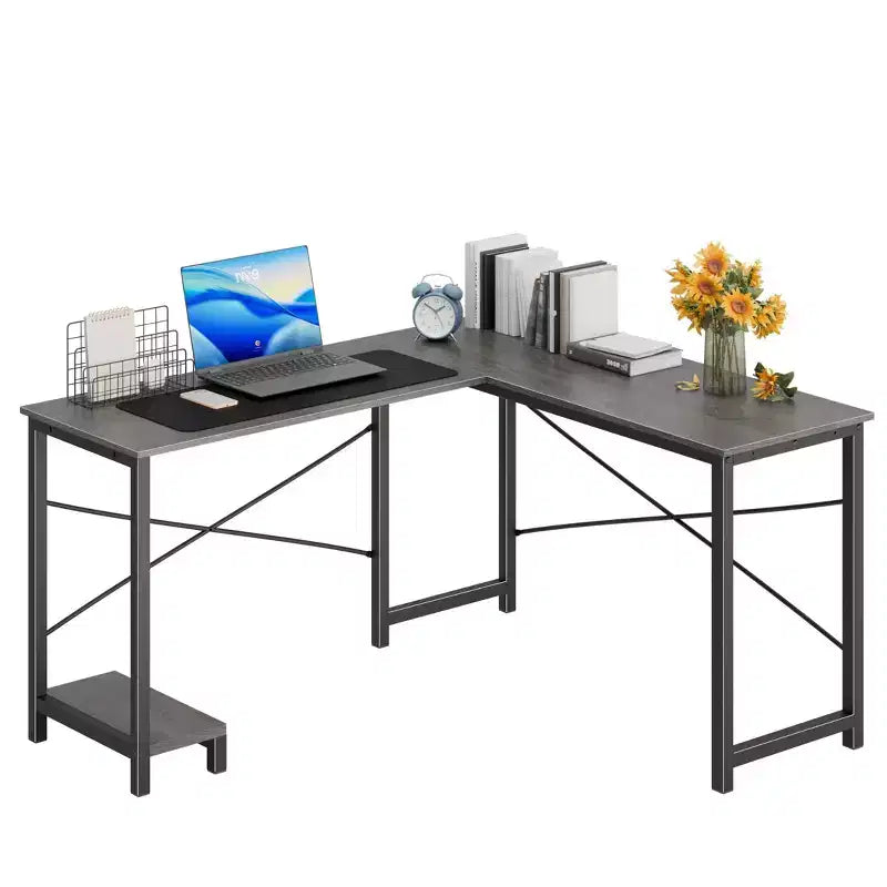 Bureau d'angle 50" avec sac de rangement latéral, support d'unité centrale et cadre métallique, bureau de jeu pour bureau à domicile, dortoir, salle d'étude