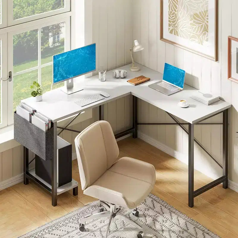Bureau d'angle 50" avec sac de rangement latéral, support d'unité centrale et cadre métallique, bureau de jeu pour bureau à domicile, dortoir, salle d'étude