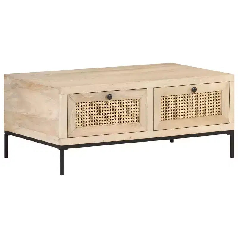 Table basse 35,4x19,7x14,6 cm en manguier massif et rotin naturel
