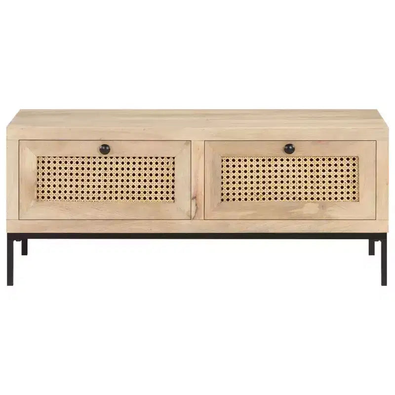 Table basse 35,4x19,7x14,6 cm en manguier massif et rotin naturel