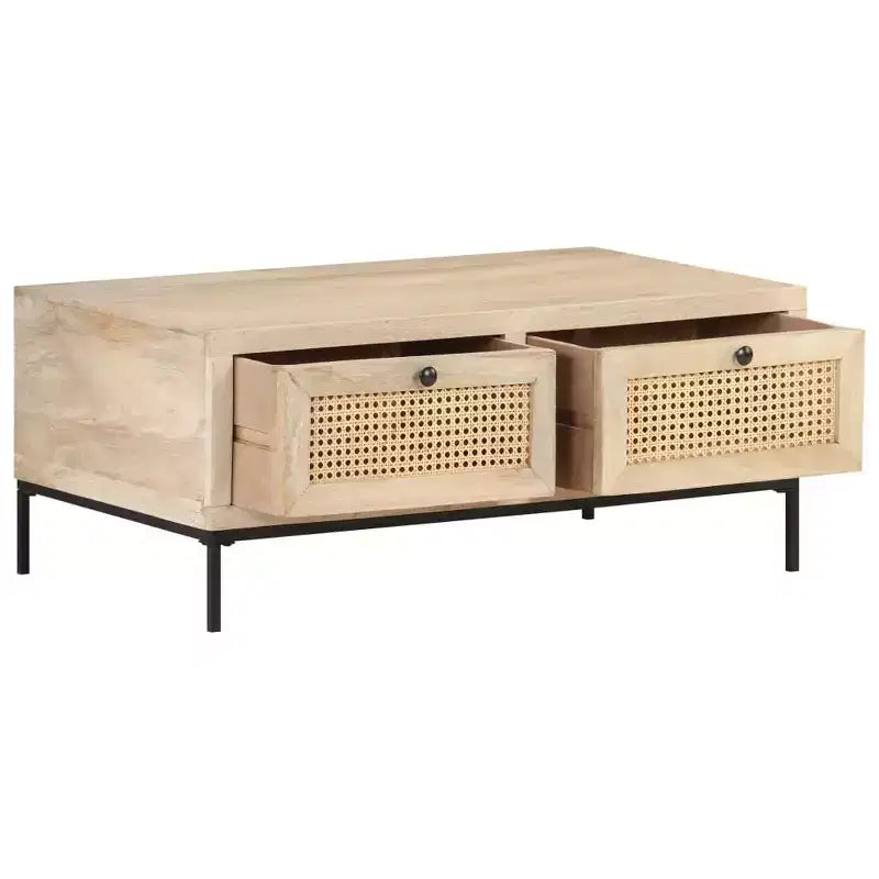 Table basse 35,4x19,7x14,6 cm en manguier massif et rotin naturel