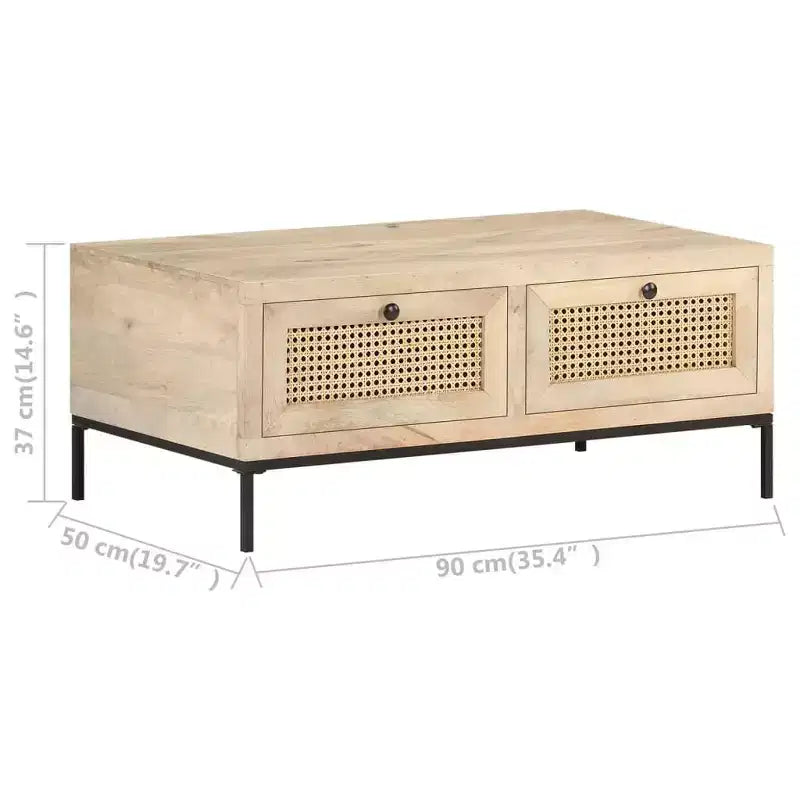 Table basse 35,4x19,7x14,6 cm en manguier massif et rotin naturel
