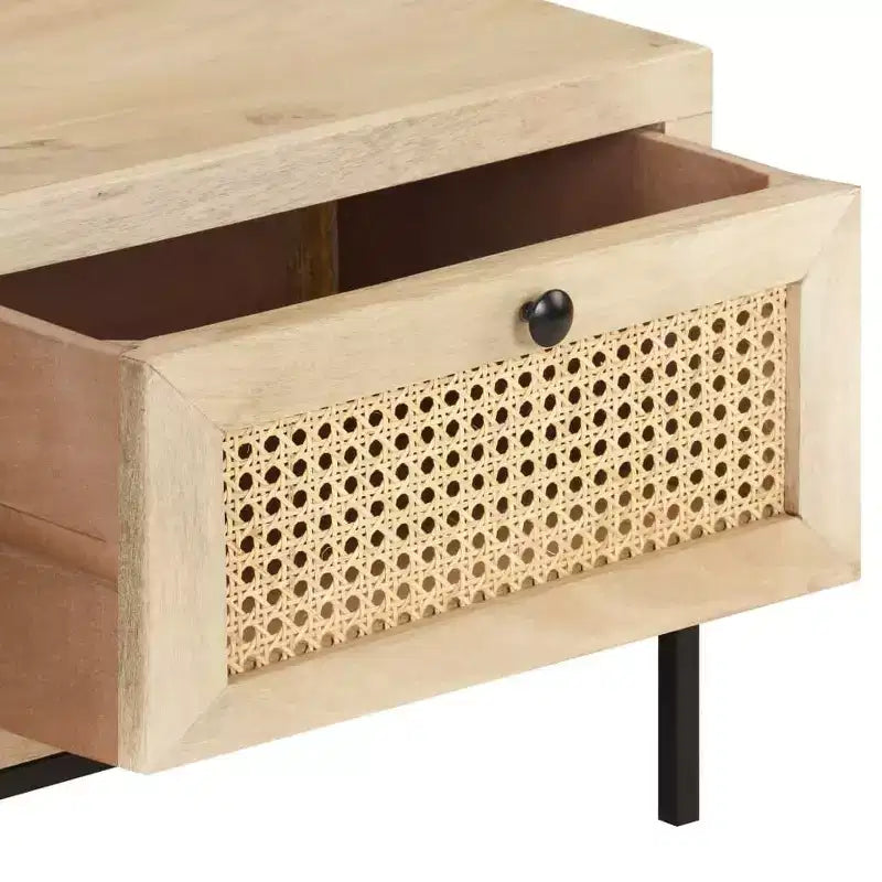 Table basse 35,4x19,7x14,6 cm en manguier massif et rotin naturel