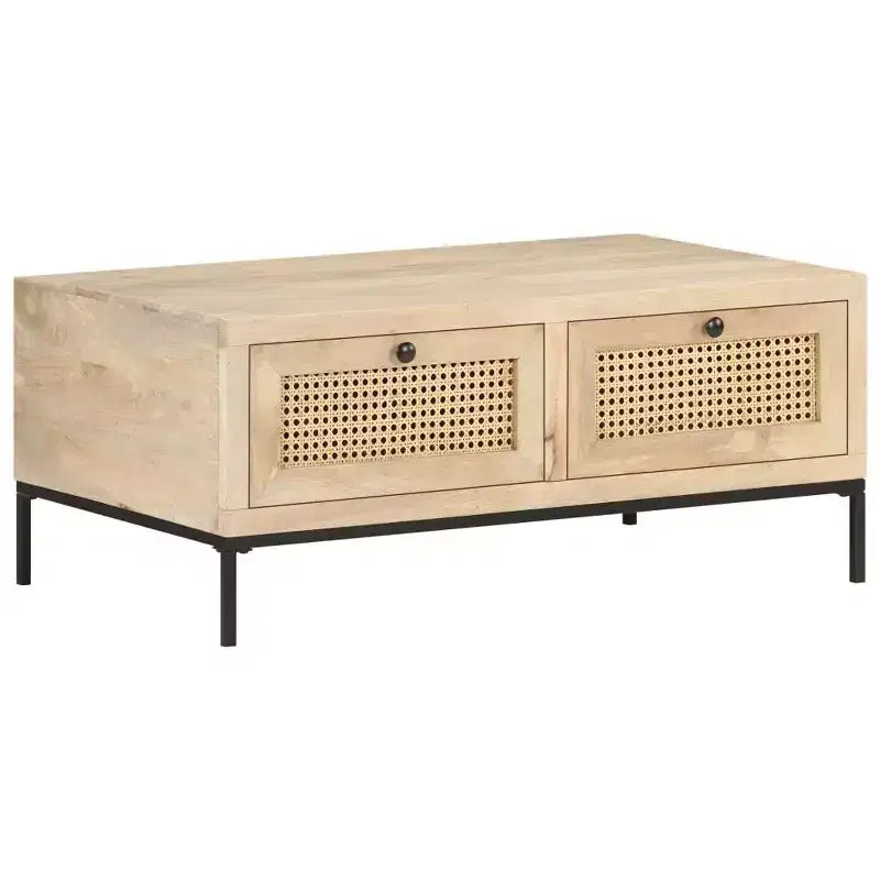 Table basse 35,4x19,7x14,6 cm en manguier massif et rotin naturel