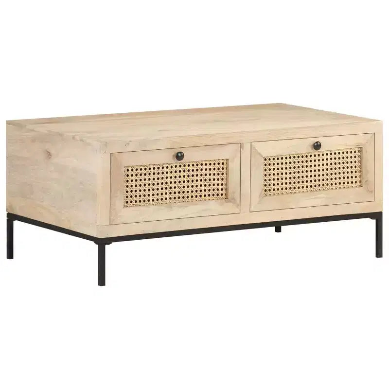 Table basse 35,4x19,7x14,6 cm en manguier massif et rotin naturel