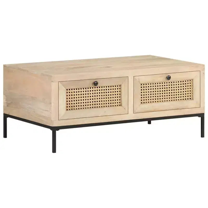 Table basse 35,4x19,7x14,6 cm en manguier massif et rotin naturel
