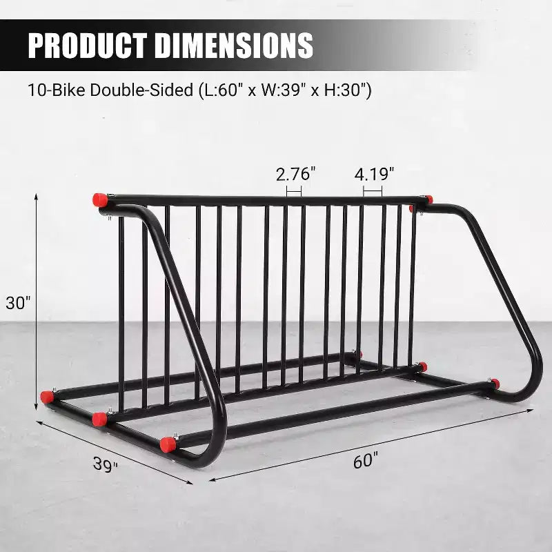 Support de stationnement pour vélos de sol commercial robuste, support de stationnement pour 5/10 vélos, support de vélo extérieur en acier pour garages, magasins, écoles, solide et facile à assembler