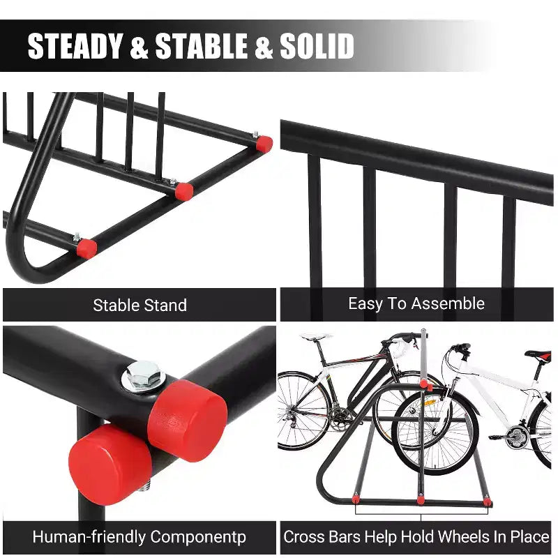 Support de stationnement pour vélos de sol commercial robuste, support de stationnement pour 5/10 vélos, support de vélo extérieur en acier pour garages, magasins, écoles, solide et facile à assembler