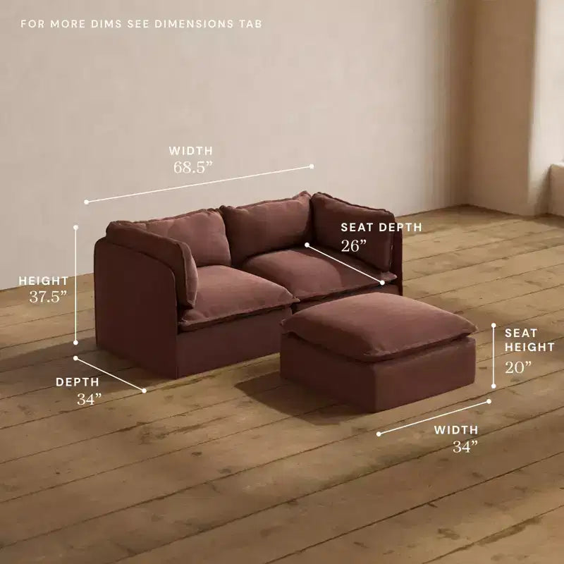 Canapé modulable lavable 2 places Anabei + Ottoman | Assise Deluxe+ et coussin Cloud