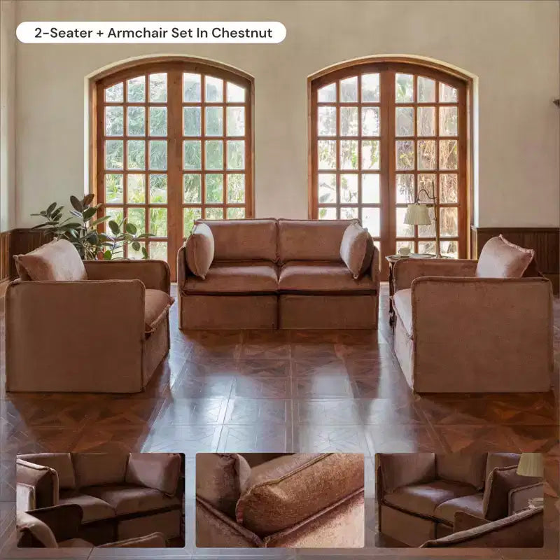 Canapé modulable lavable 2 places Anabei + Ottoman | Assise Deluxe+ et coussin Cloud