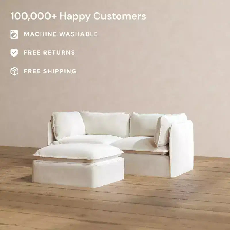 Canapé modulable lavable 2 places Anabei + Ottoman | Assise Deluxe+ et coussin Cloud