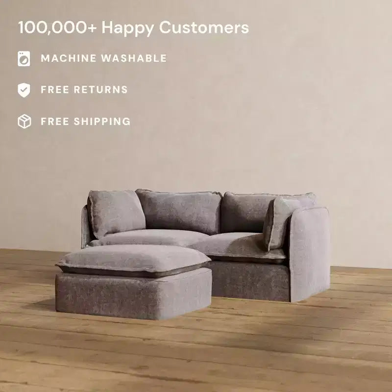 Canapé modulable lavable 2 places Anabei + Ottoman | Assise Deluxe+ et coussin Cloud