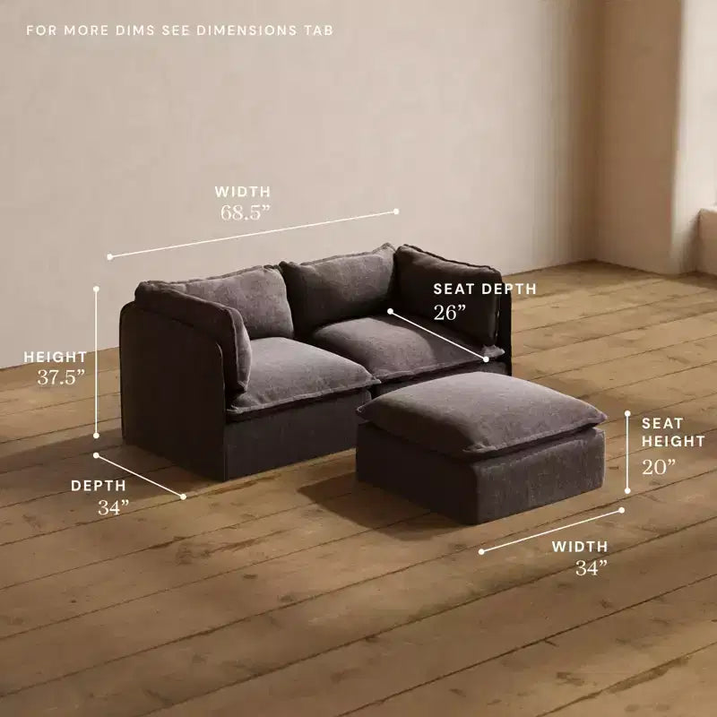 Canapé modulable lavable 2 places Anabei + Ottoman | Assise Deluxe+ et coussin Cloud