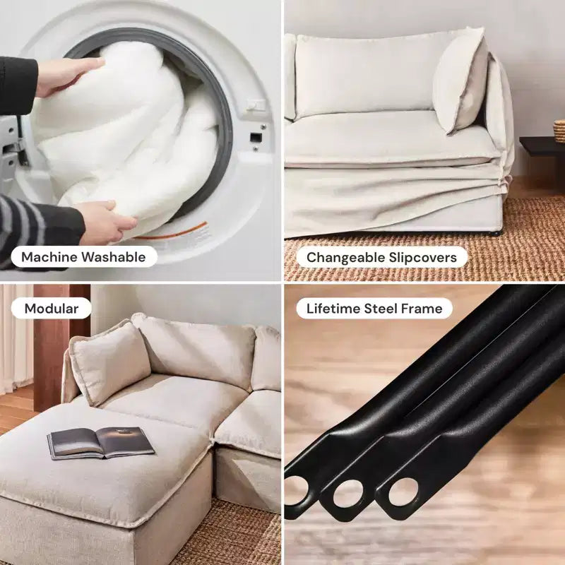 Canapé modulable lavable 2 places Anabei + Ottoman | Assise Deluxe+ et coussin Cloud