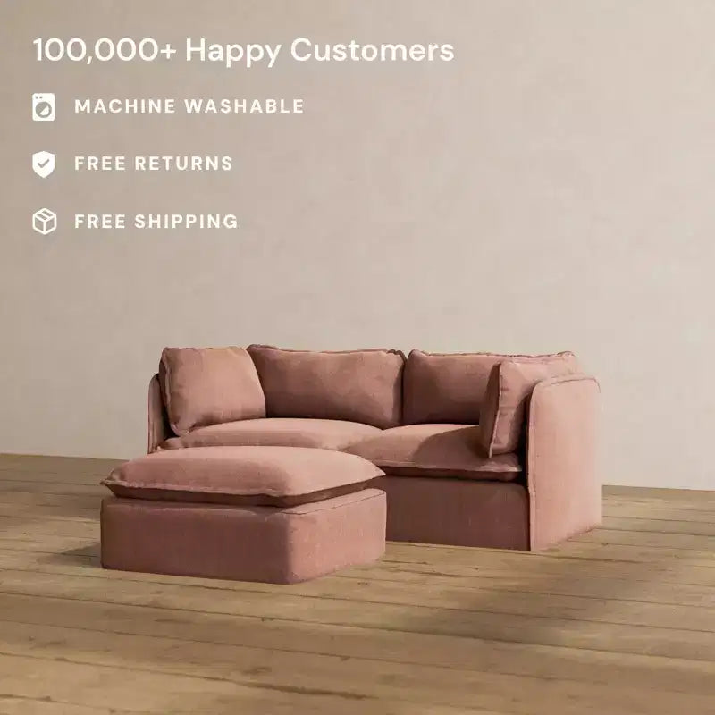Canapé modulable lavable 2 places Anabei + Ottoman | Assise Deluxe+ et coussin Cloud