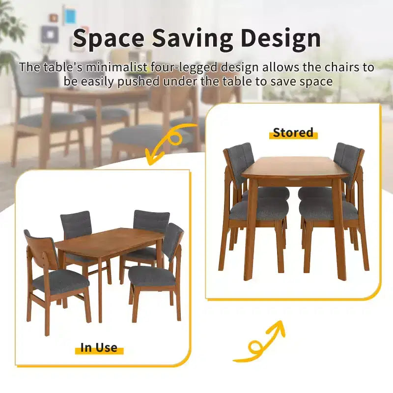 Ensemble de salle à manger moderne 5 pièces avec cadre en bois d'hévéa et 4 chaises rembourrées, ensemble de salle à manger peu encombrant pour salle à manger ou cuisine - Panipeachy