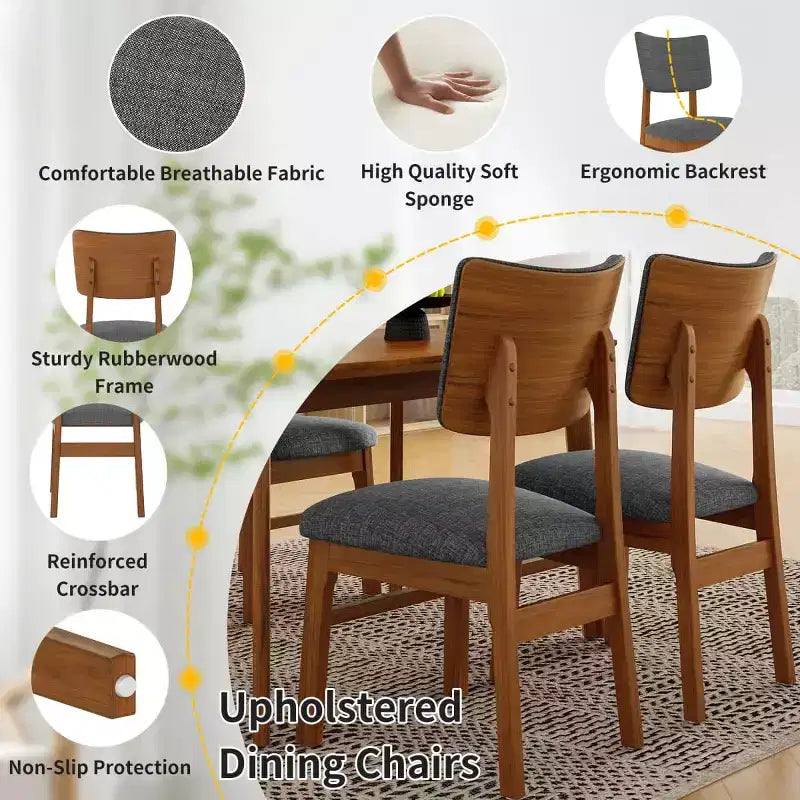 Ensemble de salle à manger moderne 5 pièces avec cadre en bois d'hévéa et 4 chaises rembourrées, ensemble de salle à manger peu encombrant pour salle à manger ou cuisine - Panipeachy