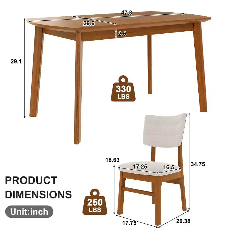 Ensemble de salle à manger moderne 5 pièces avec cadre en bois d'hévéa et 4 chaises rembourrées, ensemble de salle à manger peu encombrant pour salle à manger ou cuisine - Panipeachy