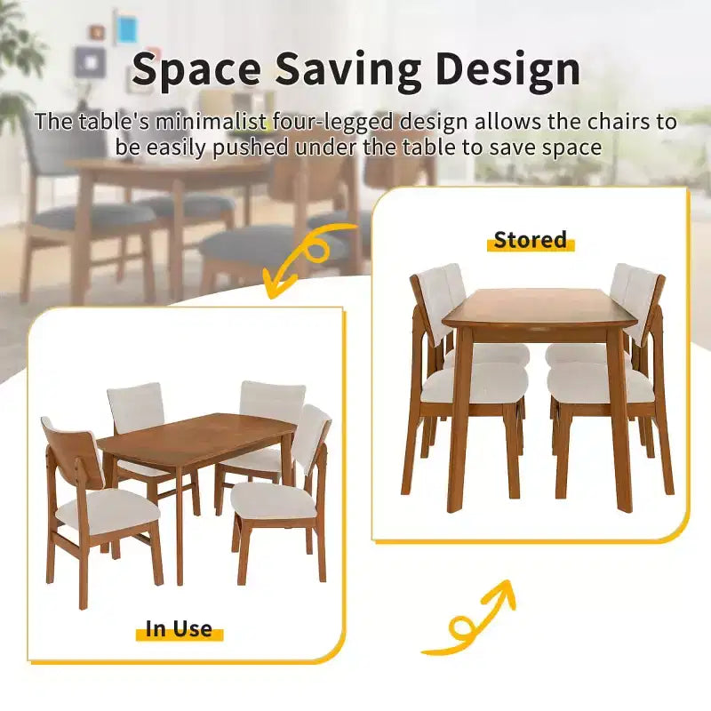 Ensemble de salle à manger moderne 5 pièces avec cadre en bois d'hévéa et 4 chaises rembourrées, ensemble de salle à manger peu encombrant pour salle à manger ou cuisine - Panipeachy