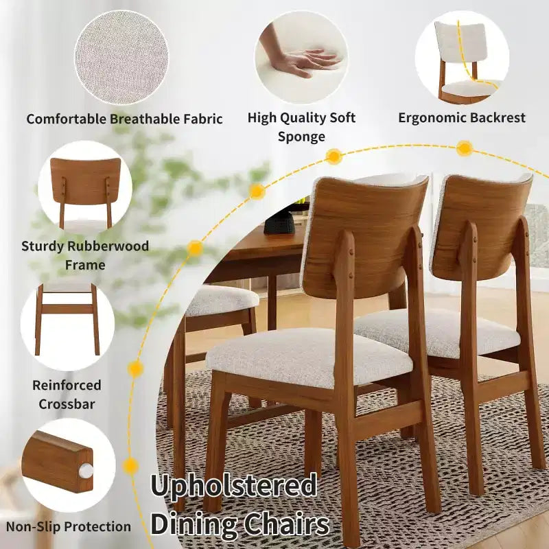 Ensemble de salle à manger moderne 5 pièces avec cadre en bois d'hévéa et 4 chaises rembourrées, ensemble de salle à manger peu encombrant pour salle à manger ou cuisine - Panipeachy