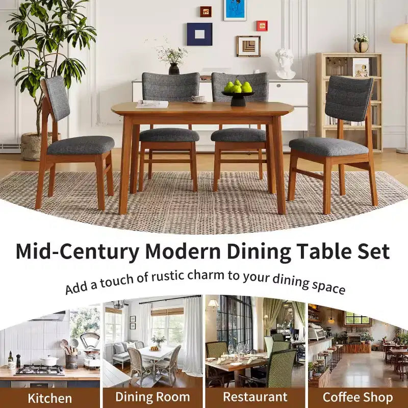 Ensemble de salle à manger moderne 5 pièces avec cadre en bois d'hévéa et 4 chaises rembourrées, ensemble de salle à manger peu encombrant pour salle à manger ou cuisine - Panipeachy
