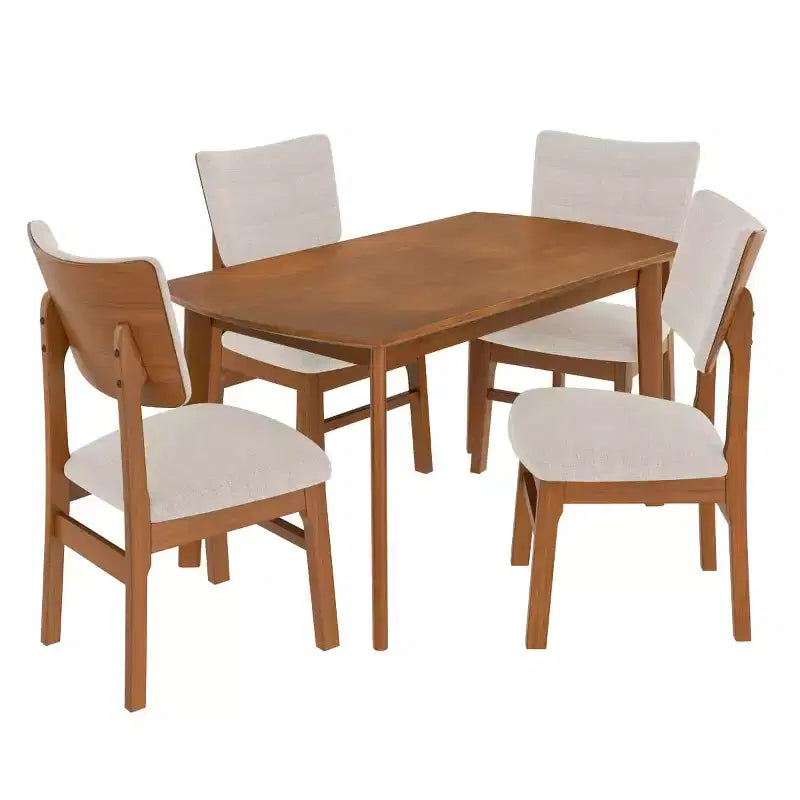 Ensemble de salle à manger moderne 5 pièces avec cadre en bois d'hévéa et 4 chaises rembourrées, ensemble de salle à manger peu encombrant pour salle à manger ou cuisine - Panipeachy