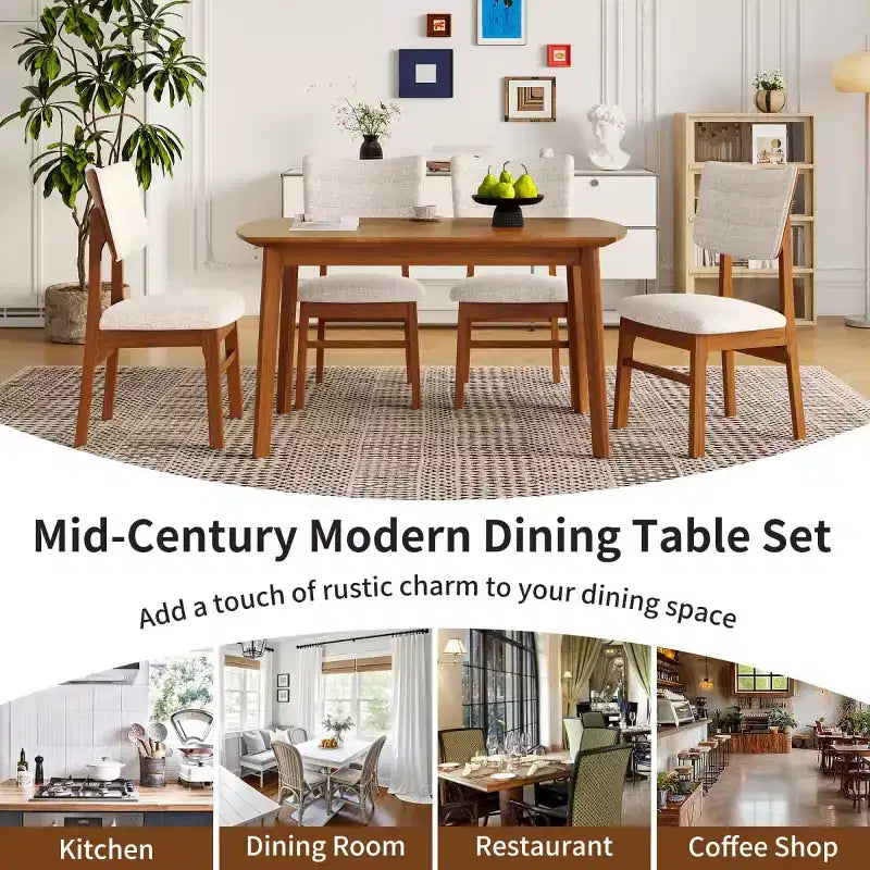 Ensemble de salle à manger moderne 5 pièces avec cadre en bois d'hévéa et 4 chaises rembourrées, ensemble de salle à manger peu encombrant pour salle à manger ou cuisine - Panipeachy