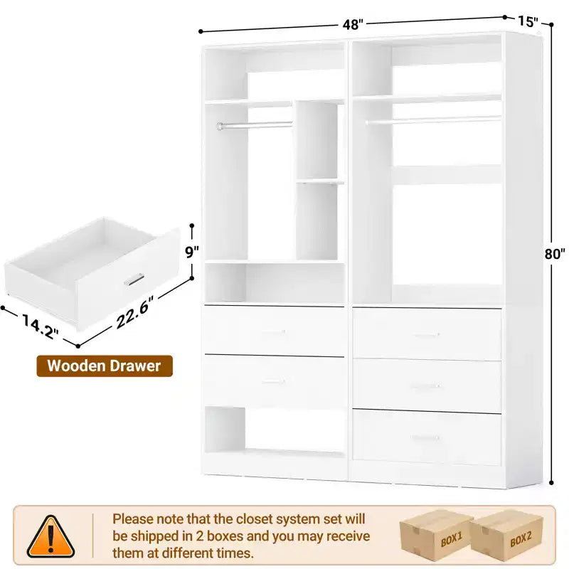 Système de placard de 122 cm avec 5 tiroirs en bois
